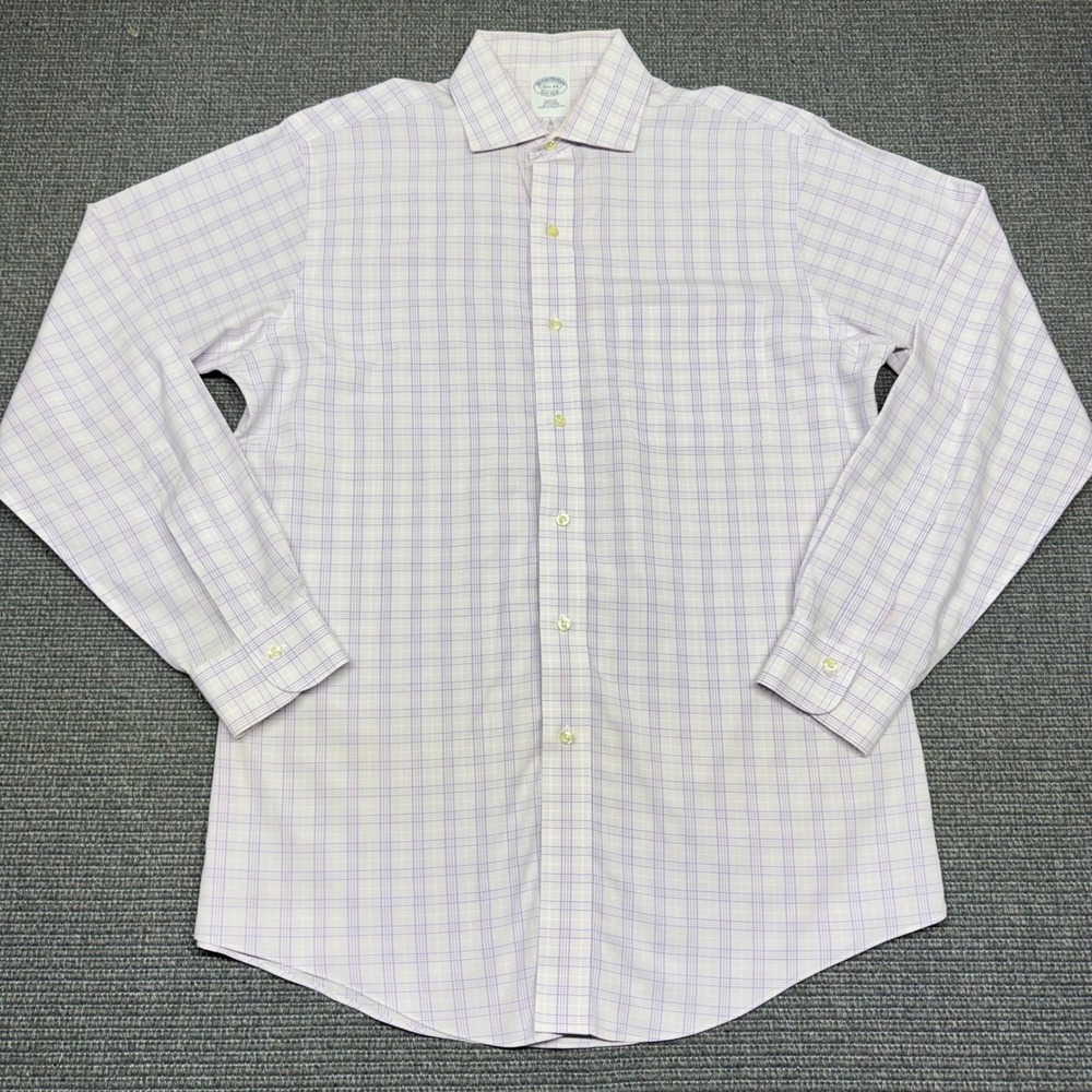 Brooks Brothers Mens 15.5 34 Slim Fit Non-Iron Plaid Dressβ Shirt Purple White